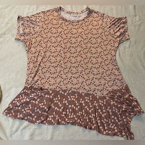 LOGO by Lori Goldstein floral print top drop ruffle hem 3X with pocket NWOT